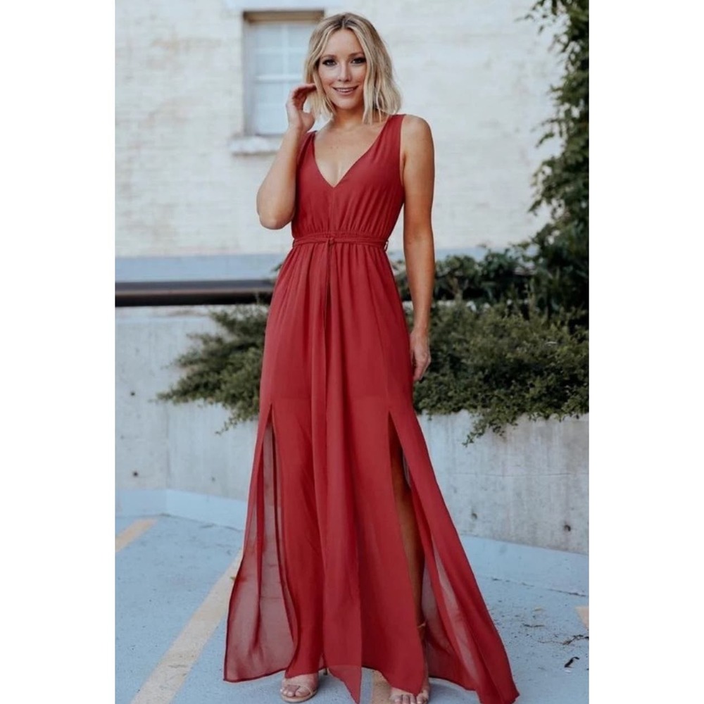 Baltic Born Berry Hera Sleeveless Waist Tie Leg Slit Long Maxi Dress Medium
